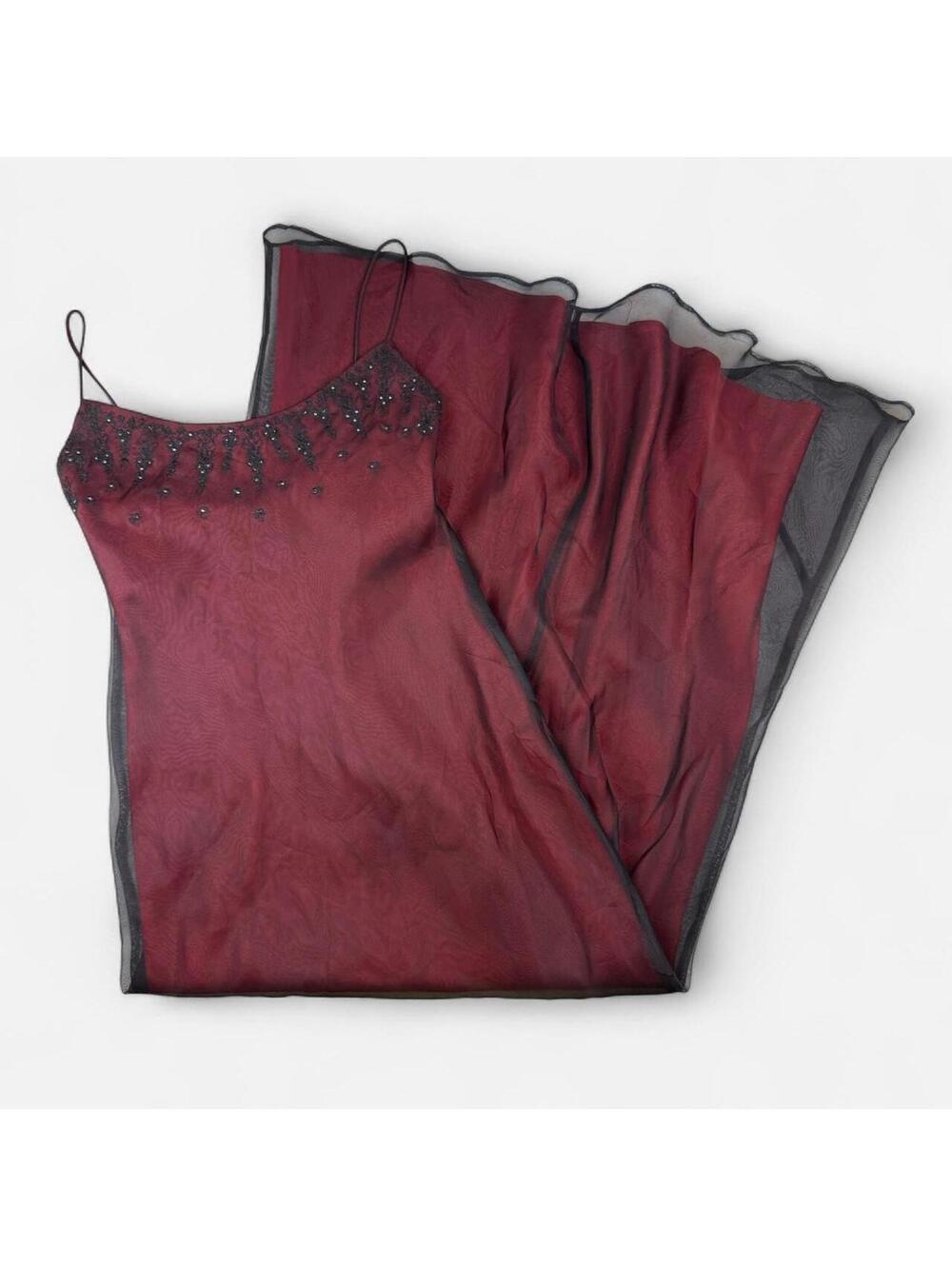 Laundry by Shelli Segal Y2K Burgundy Beaded Bias Cut Slip Gown